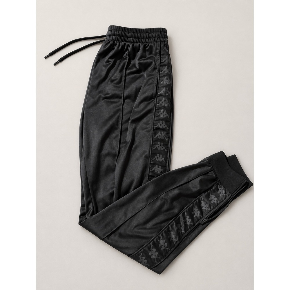 Kappa Banda Track Pants womens Medium Black Tonal Logo Tape Joggers Sweatpants